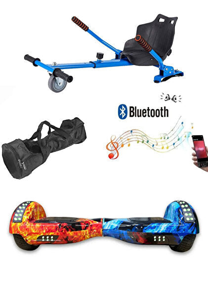 Elektrikli Kaykay Scooter Akıllı Denge Hoverboard + HoverKart + Çanta FULL LEDLİ EXTREM PAKET D10