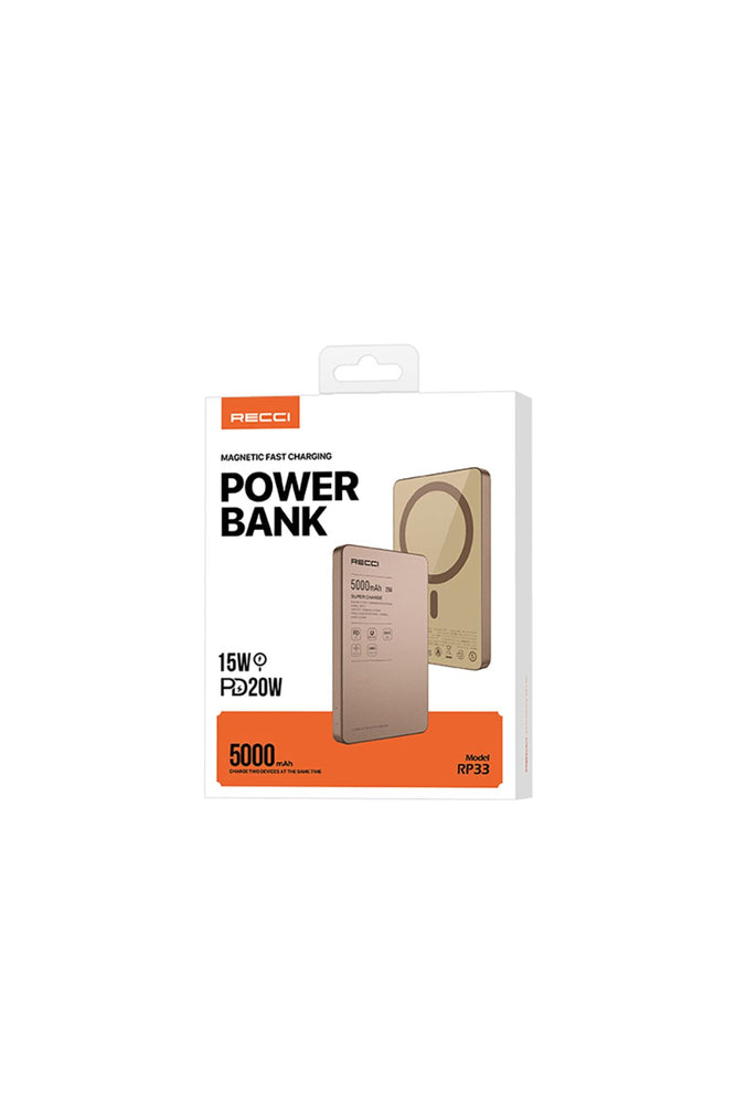 Recci RP33 Pd 20W Ultra Ince LED Göstergeli Hızlı Şarj Özellikli Wireless Powerbank 15W 5000MAH