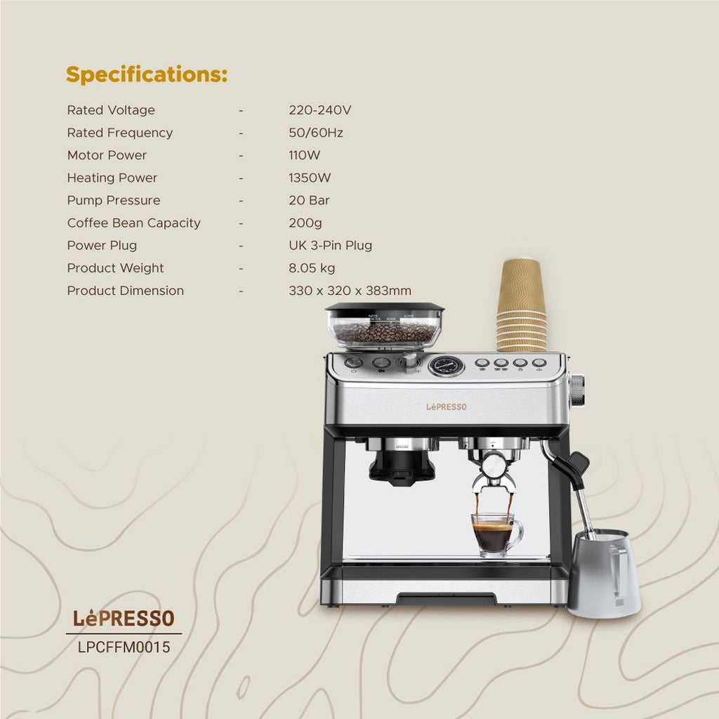 Lepresso Advanced Espresso Machine with Pressure Gauge LP015 Kahme Makinesi