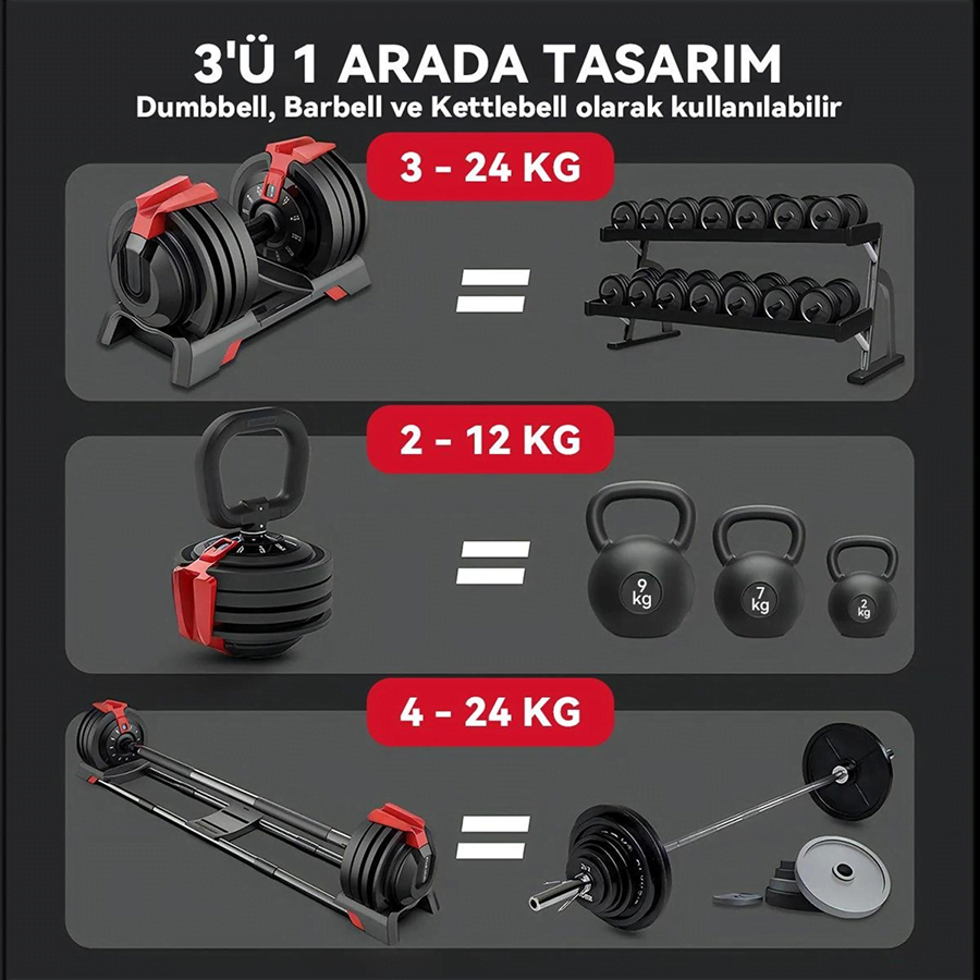kingsmith-mekanik-ayarli-24kg-dambil-kettlebell-halter-seti-3u1-arada