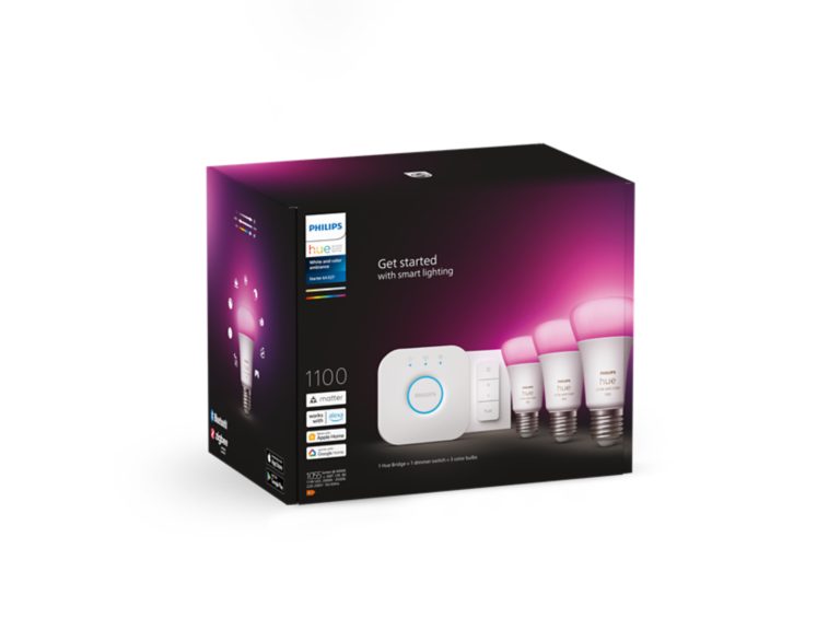 Philips Hue Başlangıç kiti: 3 E27 akıllı ampul (1100) + kısma anahtarı