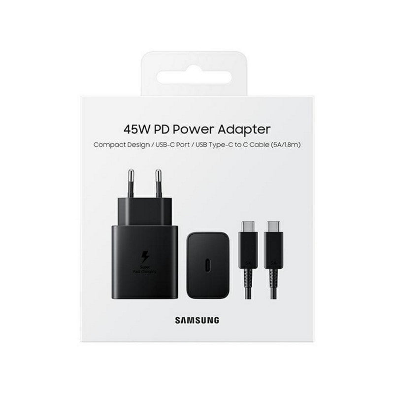 Samsung'un 45W PD (Power Delivery) destekli hızlı şarj adaptörü, USB-C'den USB-C'ye 1.8 metre