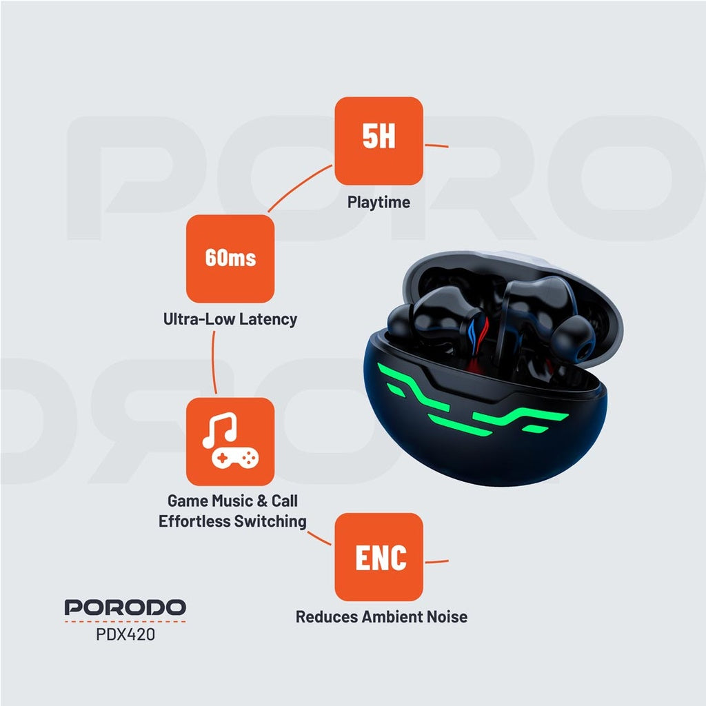 Porodo Gaming Ultra Düşük Gecikmeli Oyuncu Kulaklıkları Pdx420