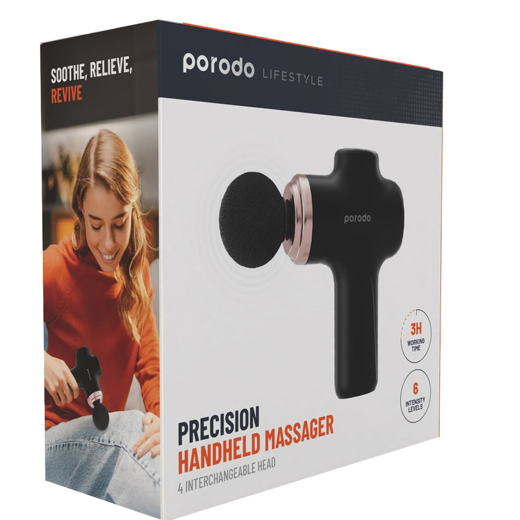 Porodo Lifestyle Precision El Tipi Masaj Aleti 4 Değiştirilebilir Başlıklı