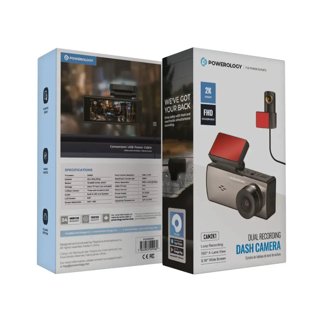Powerology Dual Recording Dash 2K Camera CAM2K1