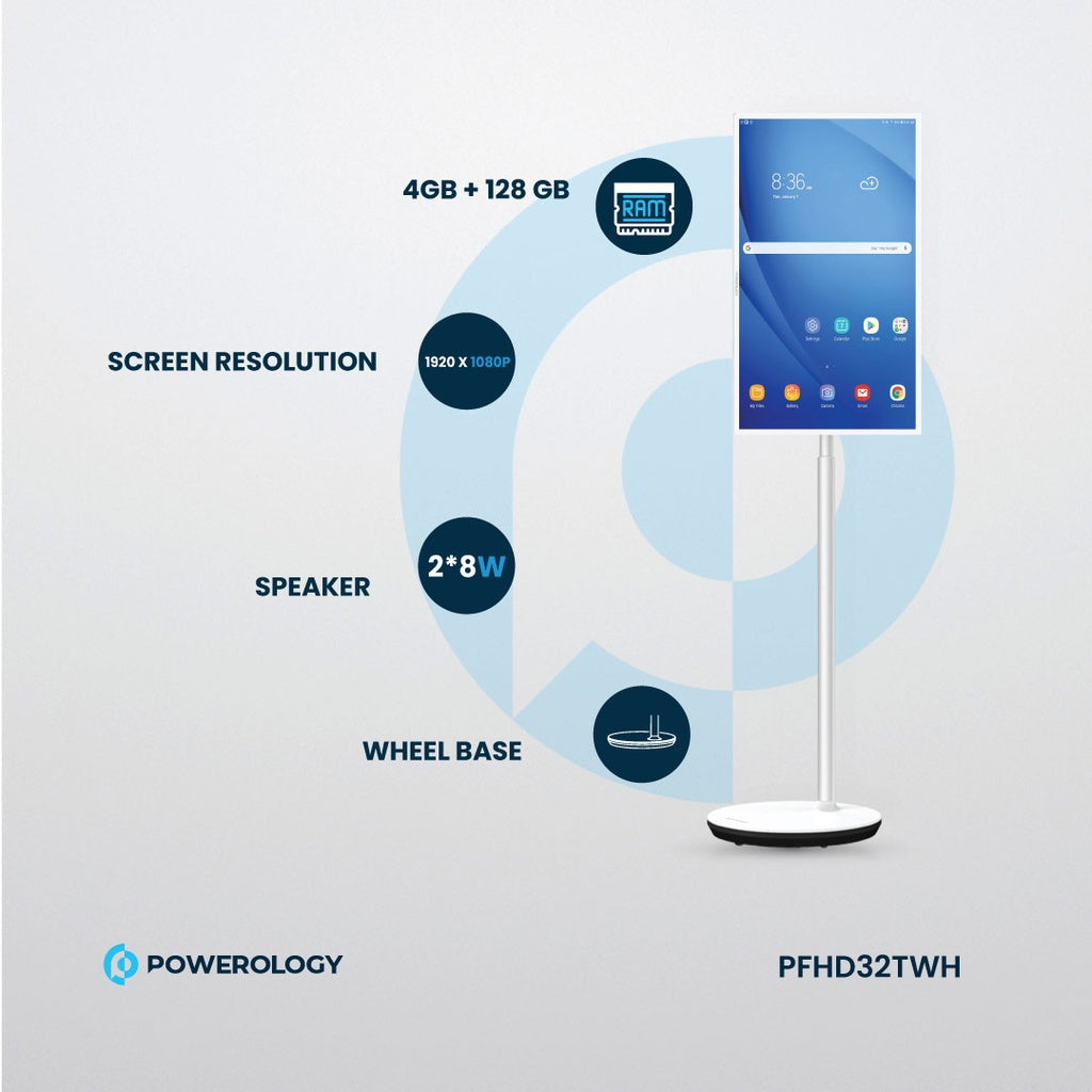 Powerology FHD Android 32” Tablet Standlı ve Dahili Pil 4+128GB