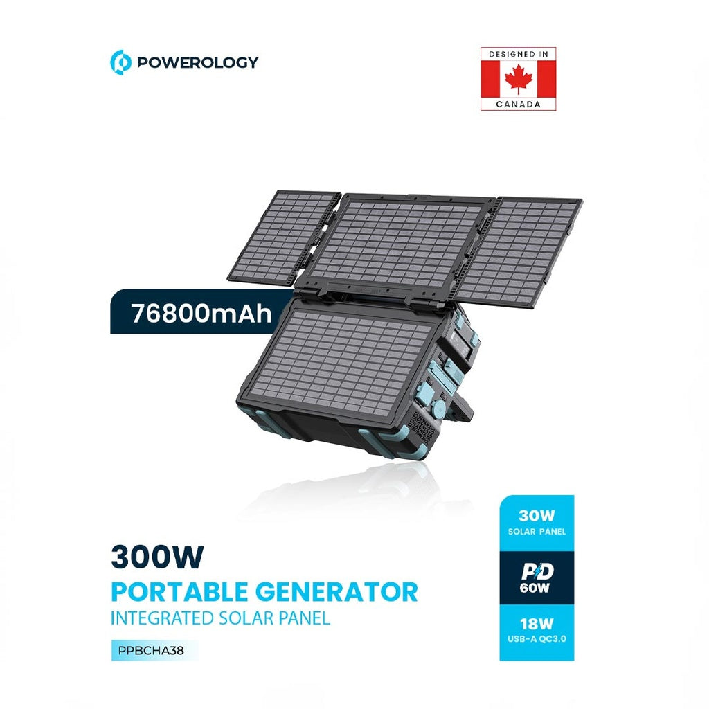 Powerology Portable Solar Power Generator 284Wh 300W QC 76800mAh
