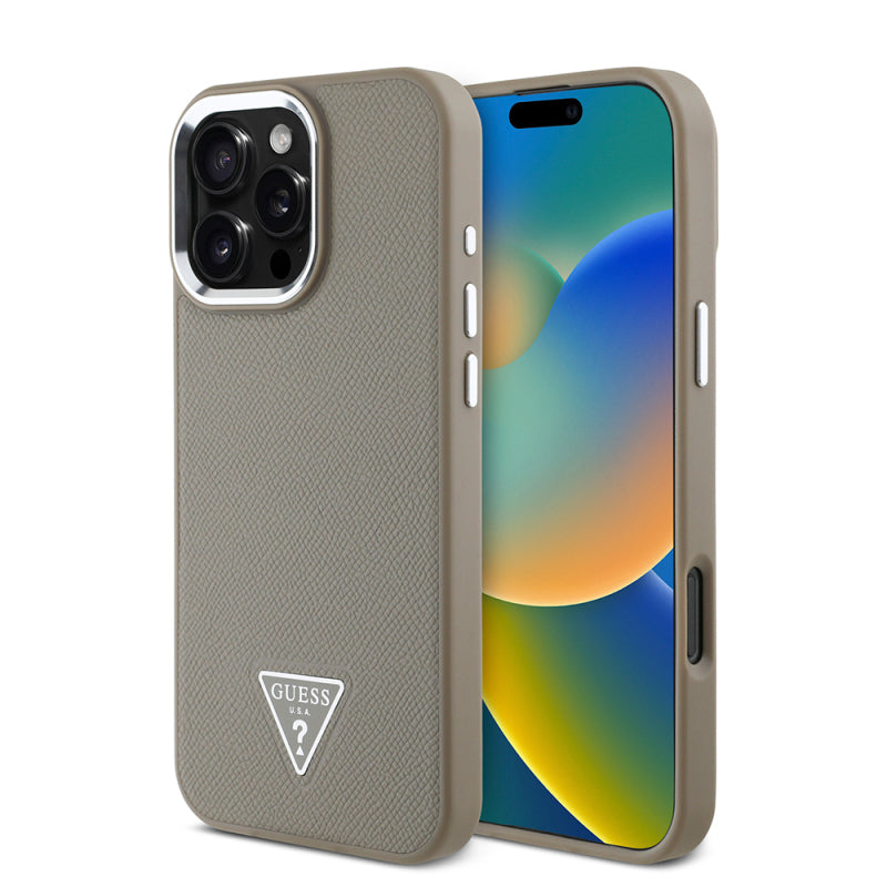 Apple iPhone 16 Pro Max Kılıf Guess Orjinal Lisanslı M-safe Şarj Özellikli Grained Triangle Kapak