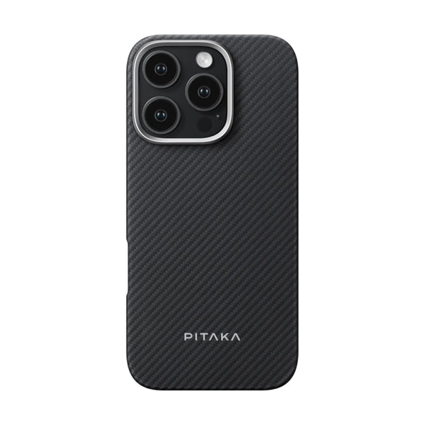 Apple iPhone 16 Pro Max Case M-safe Charging Feature 600D Aramid Fiber Pitaka Ultra-Slim Classic Series Black-Grey Twill Cover