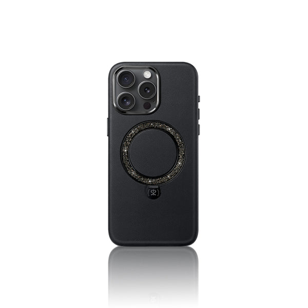 Apple iPhone 16 Pro Max Kılıf M-safe Şarj Özellikli Standlı Suni Deri Tasarımlı Pynana Dancing Circle Serisi Kapak