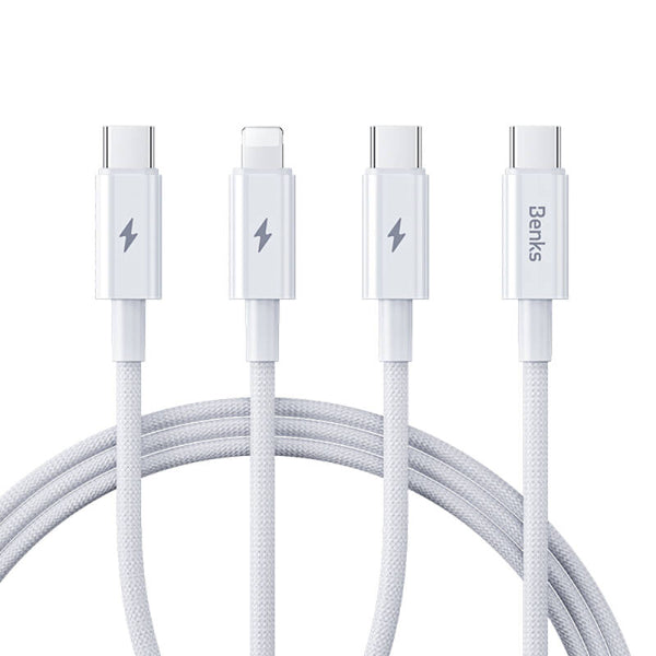 Benks D46 Type-C to Type-C &amp; Type-C &amp; Lightning PD3.0 Braided Charging and Data Cable 100W 1.2 Meters