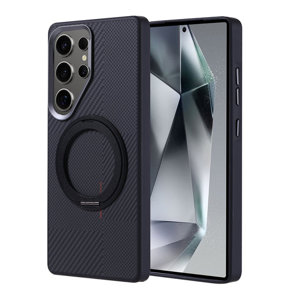 Galaxy S25 Ultra Kılıf M-safe Şarj Özellikli Karbon Fiber Görünümlü Zore Standlı Troy Kapak