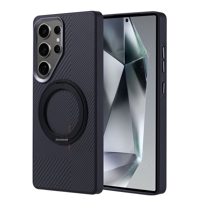 Galaxy S25 Ultra Kılıf M-safe Şarj Özellikli Karbon Fiber Görünümlü Zore Standlı Troy Kapak