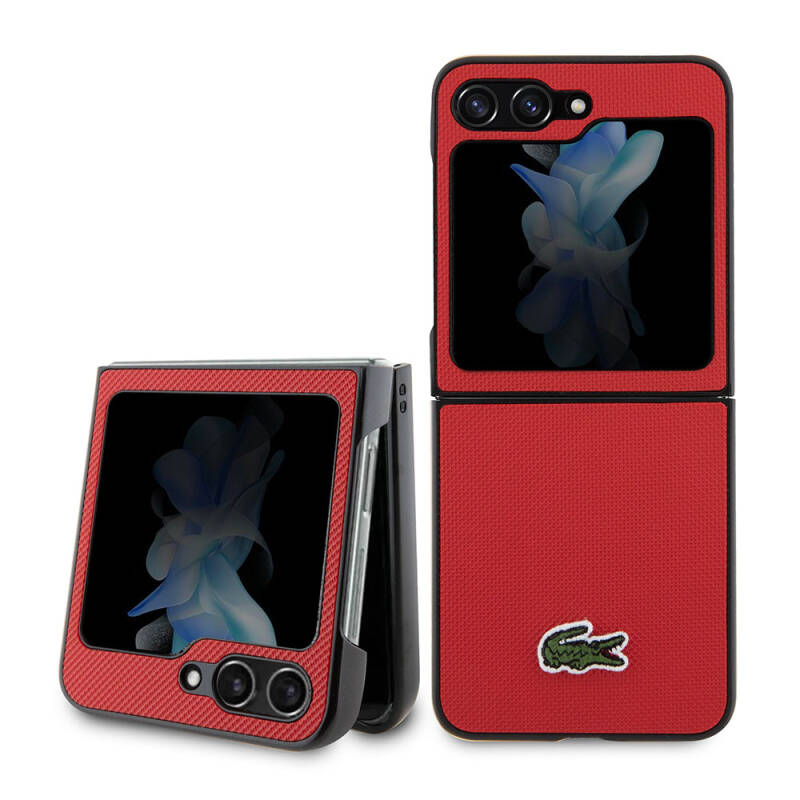 galaxy-z-flip-5-kilif-lacoste-orjinal-lisansli-pu-pike-desenli-arka-yuzey-i̇konik-timsah-dokuma-logolu-kapak