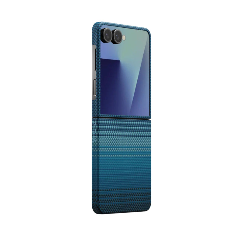 galaxy-z-flip-7-case-with-m-safe-charging-feature-aramid-fiber-pitaka-tactile-woven-sunset-moonrise-series-cover