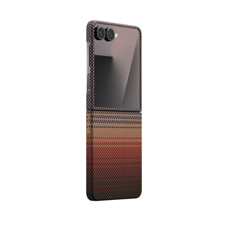 galaxy-z-flip-7-case-with-m-safe-charging-feature-aramid-fiber-pitaka-tactile-woven-sunset-moonrise-series-cover