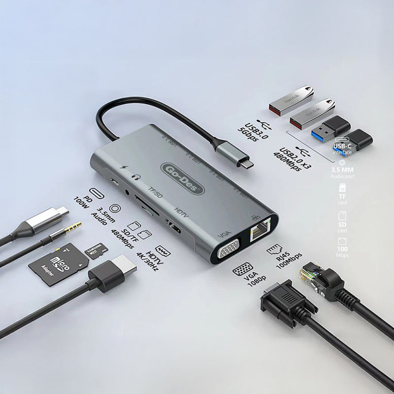 go-des-gd-6907-11-in-1-type-c-hub-sd-kart-rj45-hdmi-vga-usb-cogaltici