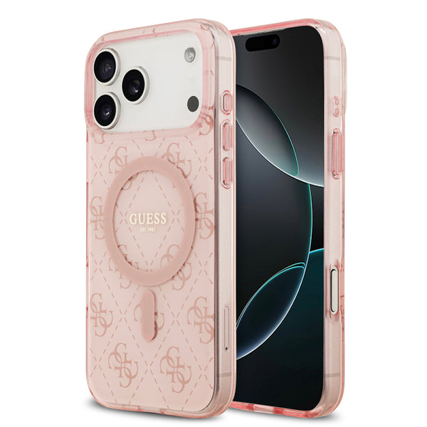 Apple iPhone 17 Pro Max Kılıf Guess Orjinal Lisanslı M-safe Şarj Özellikli IML Baskılı Klasik Logolu 4G Desenli Kapak