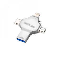 Green Lion 4'ü 1 arada USB Flash Sürücü 64 GB - Gümüş - Yüksek Hız