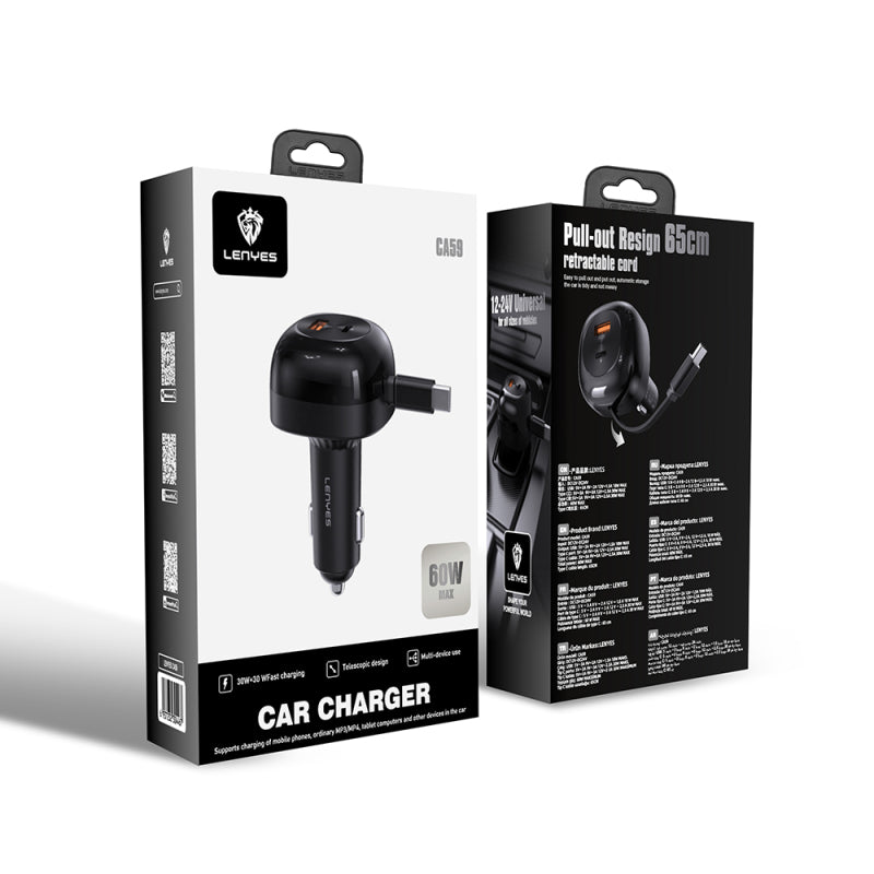 lenyes-ca59-type-c-car-charger-with-type-c-usb-a-port-wired-fast-charging-pd-60w