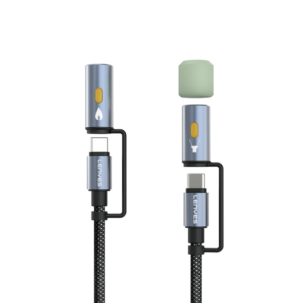 Lenyes LC111 Multi-Charging Cable Flashlight and Cigarette Lighter Socket 4-in-1 Cable 60W 1M