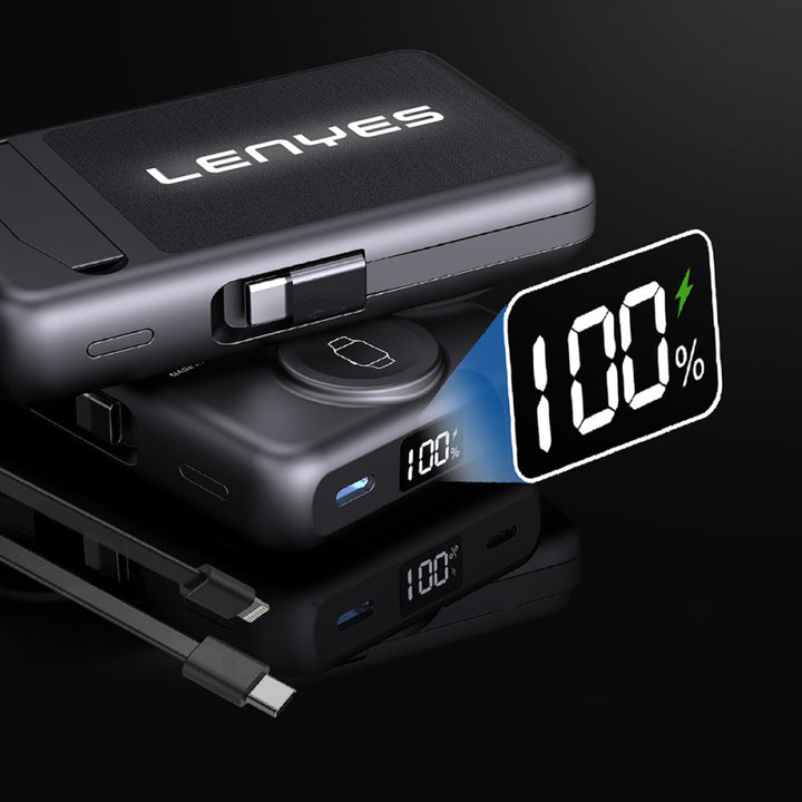 Lenyes PW1003D 22.5W Dijital LED Ekranlı Akıllı Saat Kablosuz Şarj Özellikli Standlı Wireless Powerbank 15W 10000mAh+2