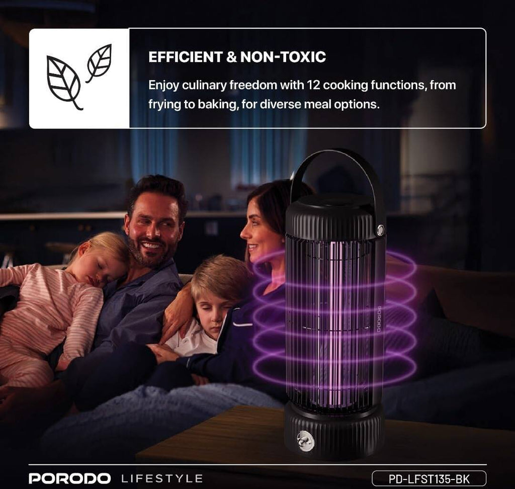 Porodo Taşınabilir UV LED Lambalı Sivrisinek Kovucu, 360 Tuzak ve Gece Lambası, Verimli, Toksik Olmayan, 4 Saat Pil Ömrü, İç ve Dış Mekan Kullanımı için Kompakt ve Taşınabilir