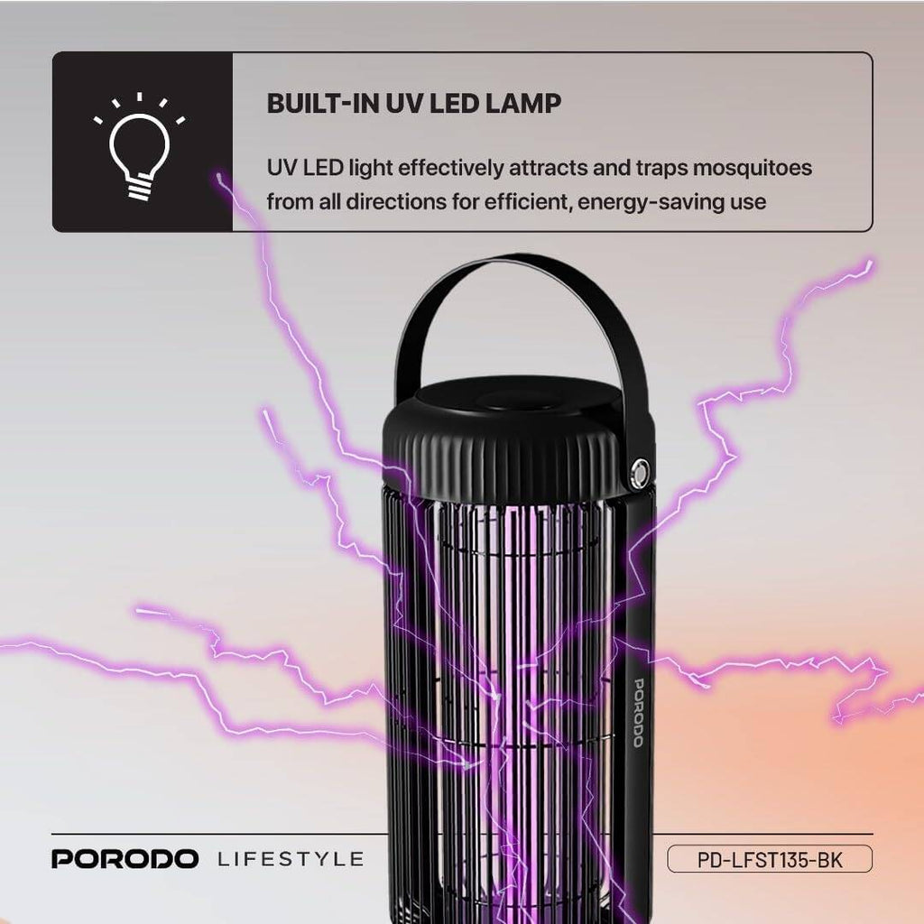 Porodo Taşınabilir UV LED Lambalı Sivrisinek Kovucu, 360 Tuzak ve Gece Lambası, Verimli, Toksik Olmayan, 4 Saat Pil Ömrü, İç ve Dış Mekan Kullanımı için Kompakt ve Taşınabilir