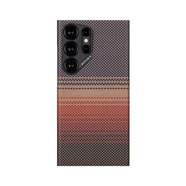 Galaxy S24 Ultra Kılıf M-safe Şarj Özellikli Aramid Fiber Pitaka Tactile Woven Sunset-Moonrise Serisi Kapak