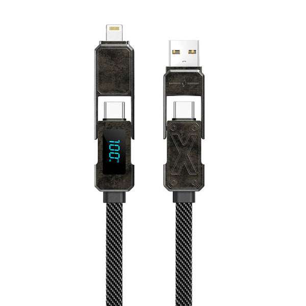 Wiwu Wi-C039 Titan Series 4-in-1 A+C to C+L Charging and Data Cable with LED Digital Display, 15cm