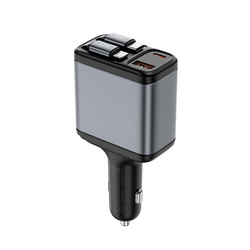 Wiwu Wi-QC027 Exceed Serisi Type-C&Lightning Kablolu + USB-A Hızlı Şarj Özellikli Led Göstergeli Araç Şarj Aleti 117W