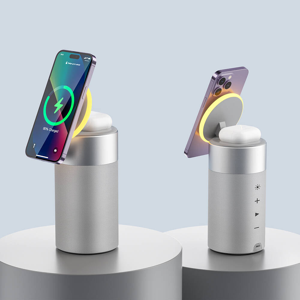 Wiwu Wireless Charging Stand Ambians Light Bluetooth Speaker