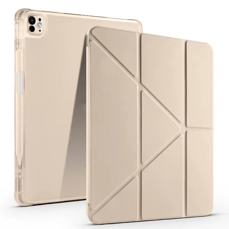 Apple iPad Pro 13 2025 M5 Kılıf Zore Tri Folding Kalem Bölmeli Standlı Kılıf Gold