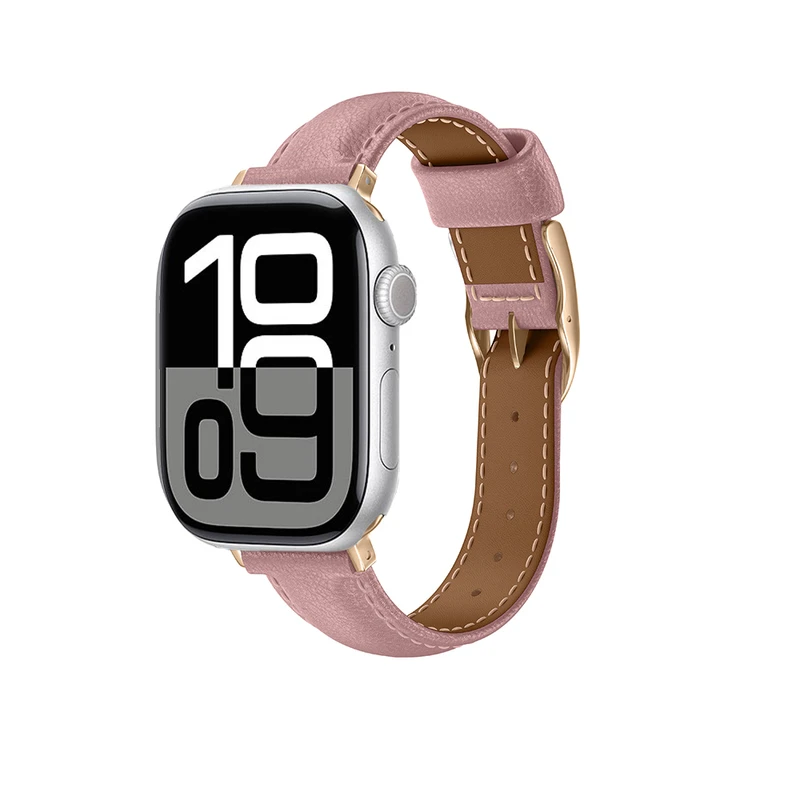 AmazingThing Apple Watch 45-46-49mm Pembe Deri Tokalı Kordon