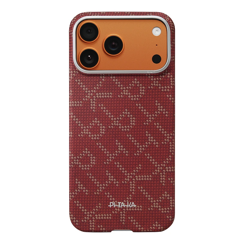 Pitaka Monogram-Gol/Red Ultra-Slim Case For iPhone 17 Pro Max