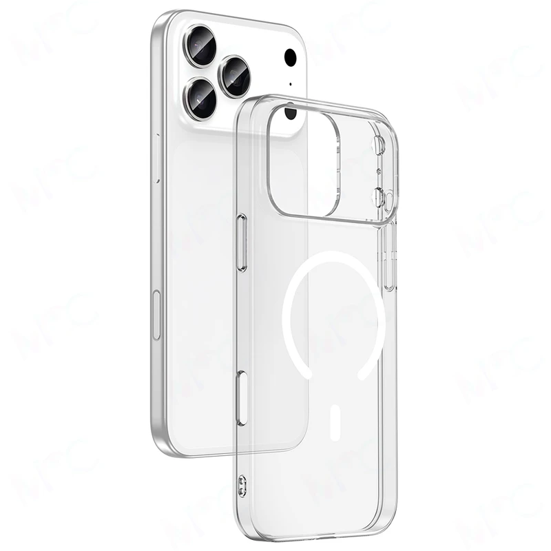 Zore Porto Apple iPhone 17 Pro Max M-Safe Şarj Özellikli Kamera Çerçeveli Şeffaf Kılıf