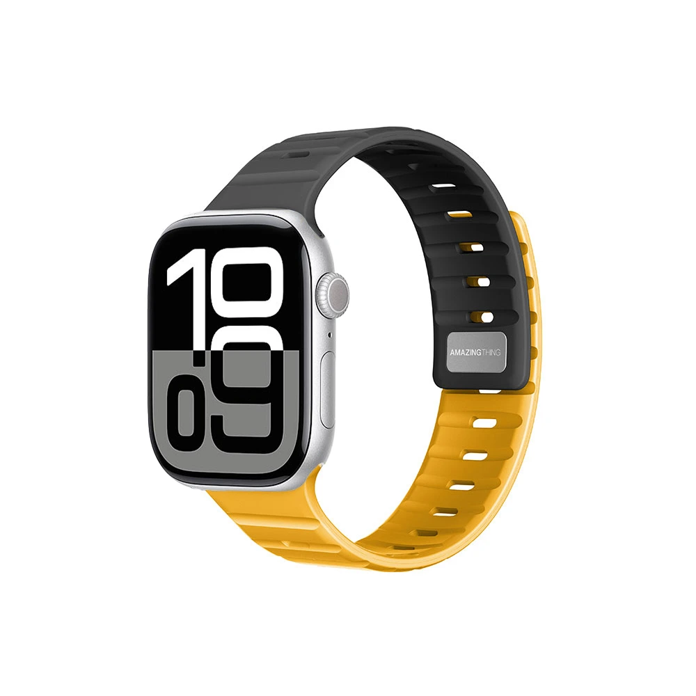 AmazingThing SilqLock Apple Watch 49-46-45-44-42mm Siyah Sarı Kordon