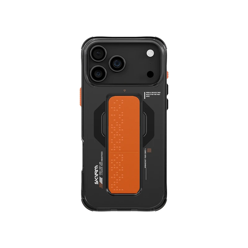 Skinarma Apple iPhone 17 Pro Max Turuncu Telefon Standlı Şeffaf Kılıf