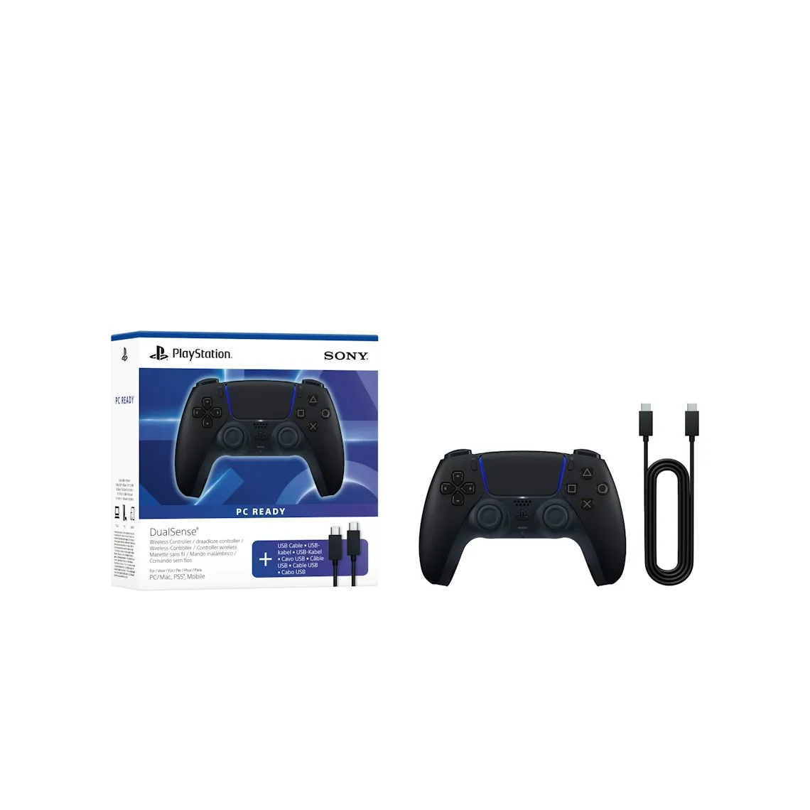 Sony DualSense Wireless Controller - Midnight Black & USB Cable for PC