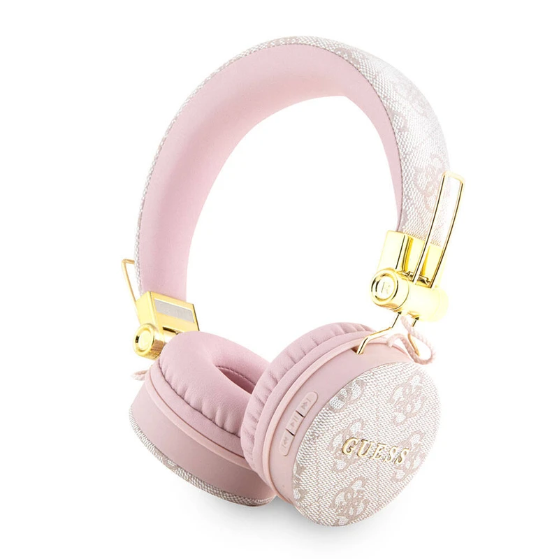 Guess Orjinal Lisanslı 4G Metal Logo PU Deri Ayarlanabilir Kulak Üstü Bluetooth Kulaklık Pembe