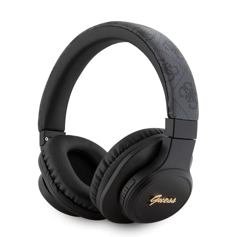 Guess Orjinal Lisanslı PU 4G Desenli Metal Yazı Logolu Tone On Tone Kulak Üstü Bluetooth Kulaklık Siyah