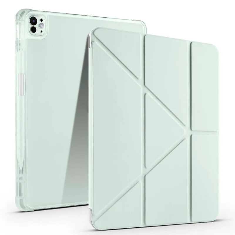 Zore Tri Folding Apple iPad Pro 13 / iPad Air 13 2024 Kalem Bölmeli Standlı Açık Yeşil Kılıf