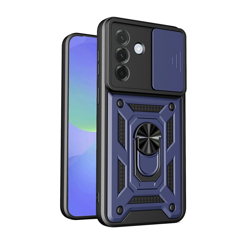 Zore Samsung Galaxy A57 Sürgülü Vega Magnetik Standlı Kamera Korumalı Mavi Kılıf