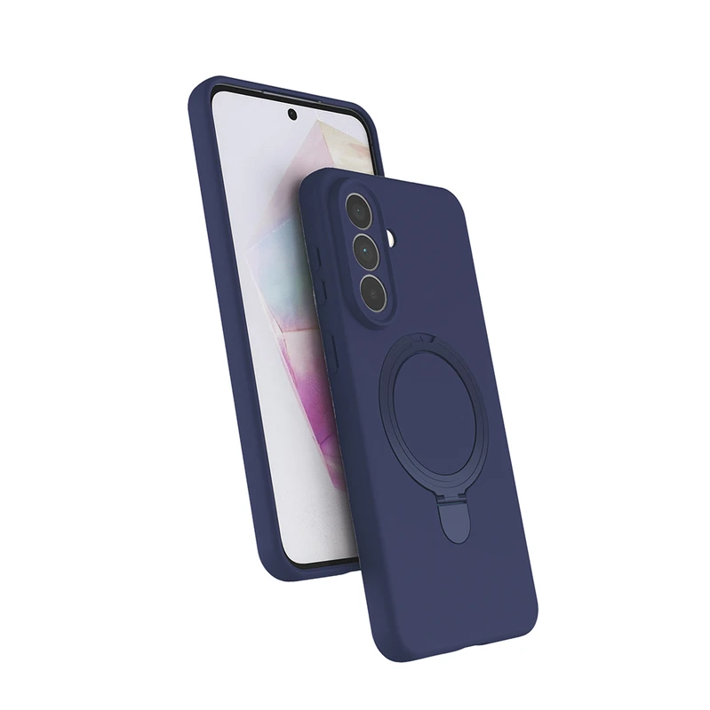 Zore Samsung Galaxy A37 Samara M-Safe Şarj Özellikli Standlı Lacivert Kılıf