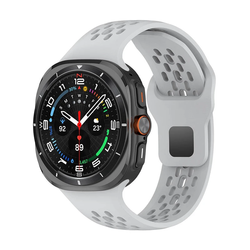 Zore KRD-119 Samsung Galaxy Watch Ultra 47mm Delikli Tasarım Gri Silikon Kordon