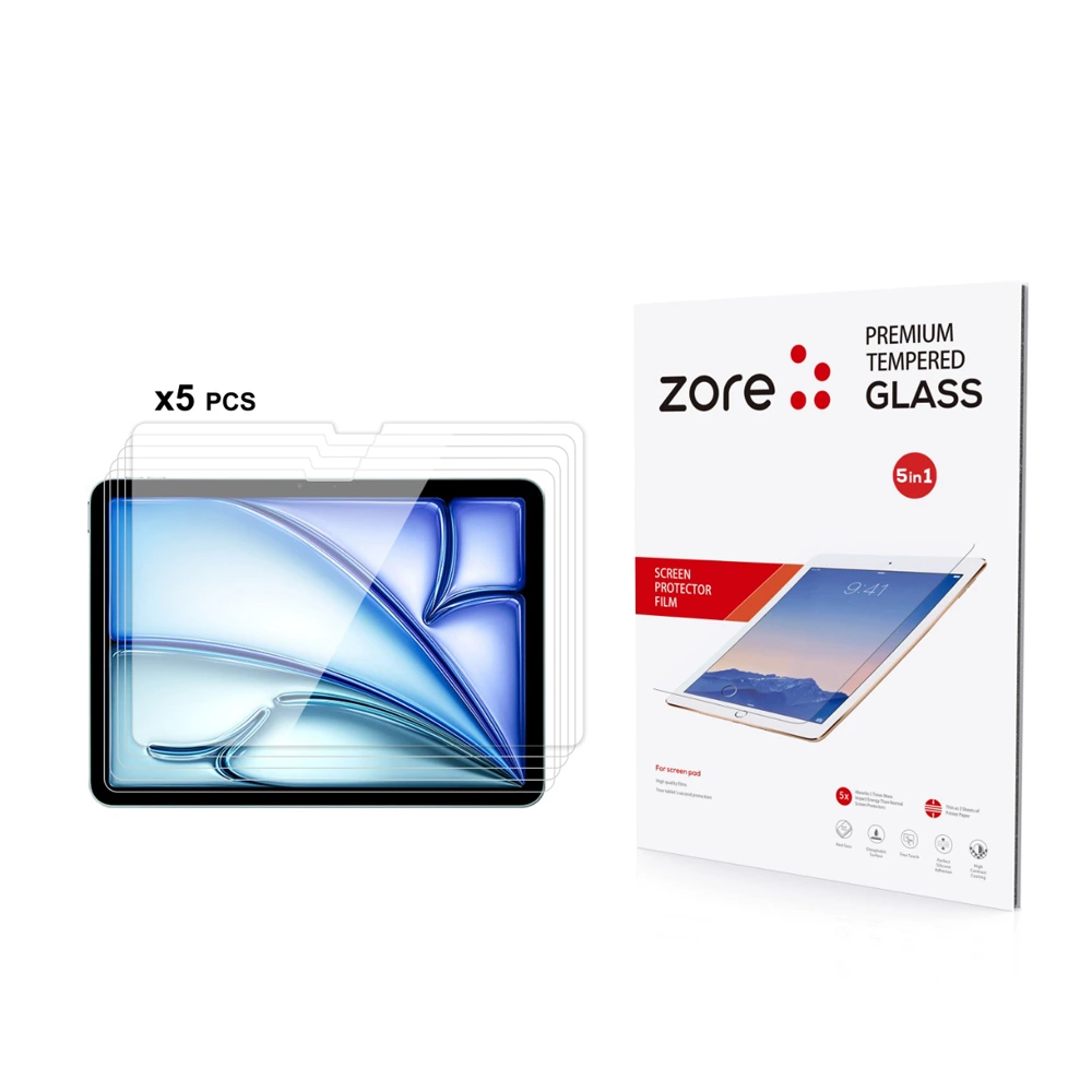 Zore 5in1 Apple iPad Air 11 2024 Tablet Temperli Cam Ekran Koruyucu
