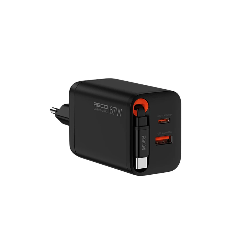 Recci RC103E GaN 67W USB-A to Type-C PD Hızlı Şarj Aleti ve Kablo Seti