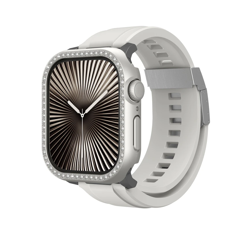 Amazingthing Apple Watch 10 46mm Gleam Fit FullGuard Taşlı Sert PC Ekran Koruyucu