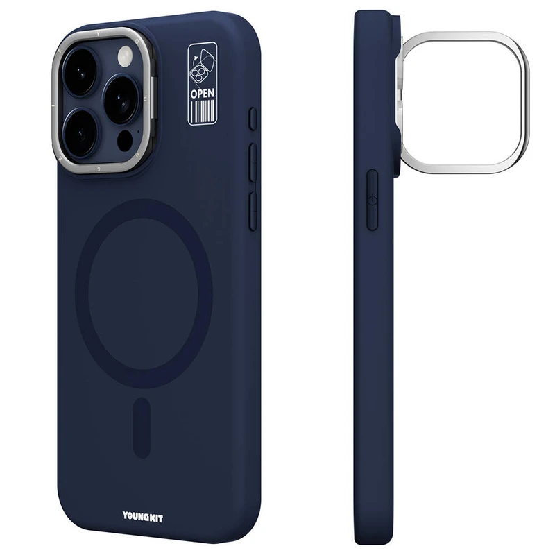 Youngkit Apple iPhone 15 Pro Max Bitty Cream M-Safe Şarj Özellikli Kamera Standlı Kılıf