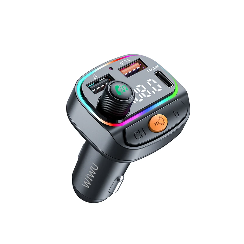 Wiwu Wi-QC031 RGB Bluetooth Transmitter MP3 Type-C ve USB-A Araç Şarj Aleti